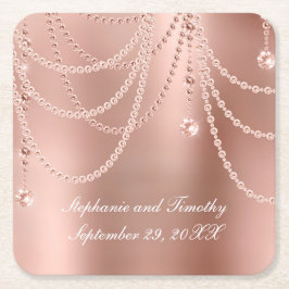 Personalisieren Sie Rose Gold Pearls Diamant Bling Rechteckiger Pappuntersetzer