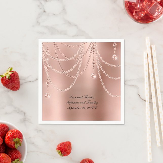 Personalisieren Sie Rose Gold Pearls Diamant Bling Serviette (Beispiel)