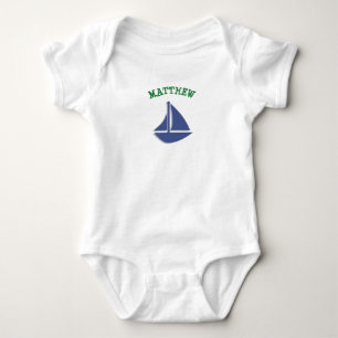 Personalisieren Sie Sailboat Green und Blue Baby O Strampler