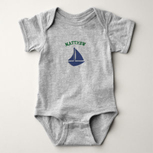Personalisieren Sie Sailboat Green und Blue Baby O Strampler