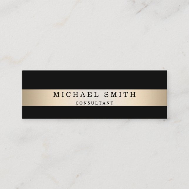 Personalisieren Sie Schwarze Imitate Gold Streifen Mini Visitenkarte (Vorderseite)