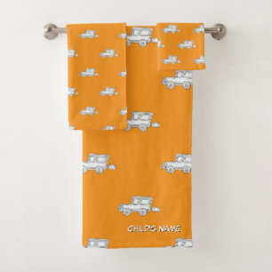 Personalisieren Sie sich mit Kindername Funny Car  Badhandtuch Set