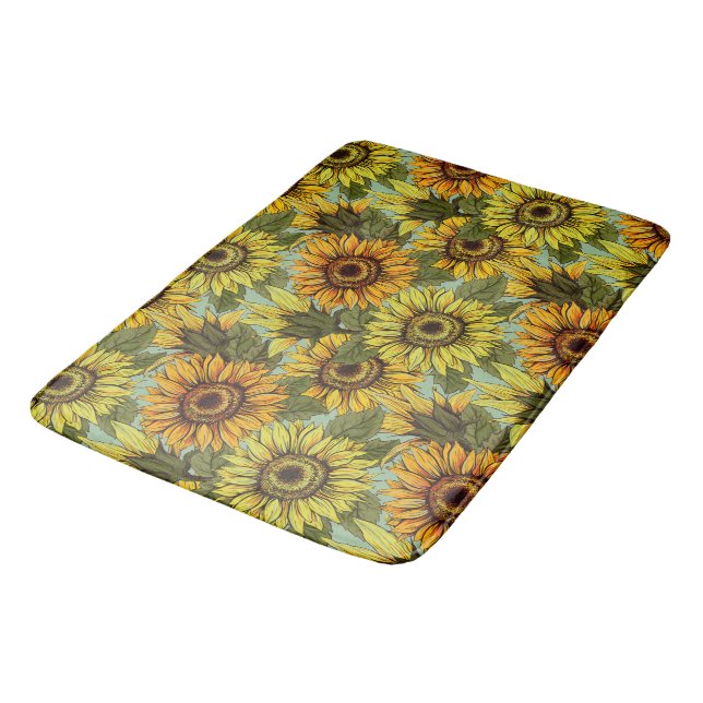 Personalisieren Sie Sonnenblumen mit Folien-Hinter Badematte (Schrägansicht)