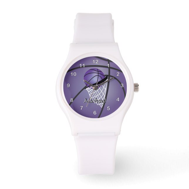 Personalisieren Sie Sport Lila Basketball Armbanduhr (Vorderseite)