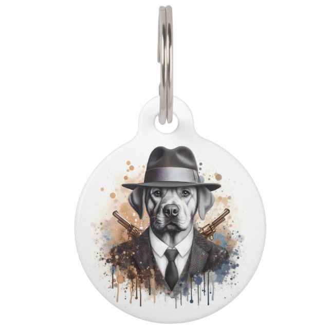 Personalisieren Sie Spritzer Art Gangster Hund in  Haustiermarke (Vorderseite)