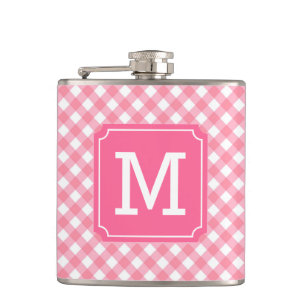 Personalisieren Sie stilvolle Baby Pink Gingham Mo Flachmann
