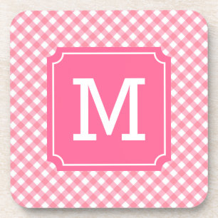 Personalisieren Sie stilvolle Baby Pink Gingham Mo Getränkeuntersetzer