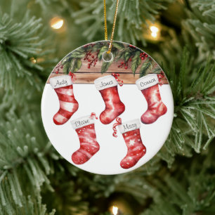 Personalisieren Sie Strümpfe Große Familie von 5 W Keramik Ornament