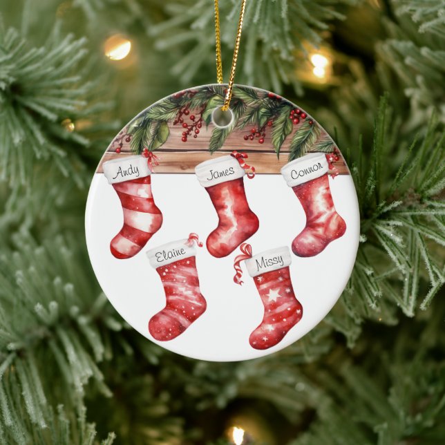 Personalisieren Sie Strümpfe Große Familie von 5 W Keramik Ornament (Baum)