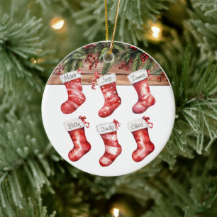 Personalisieren Sie Strümpfe Große Familie von 6 W Keramik Ornament
