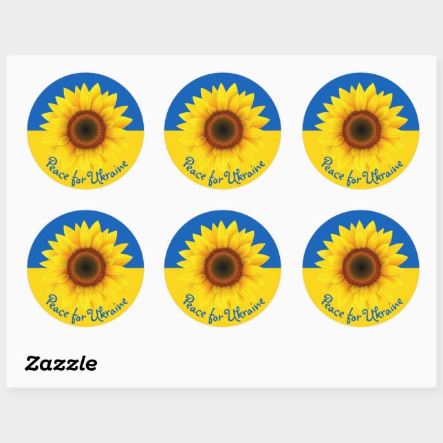 Personalisieren Sie Text Ukraine Sonnenblumen Gelb Runder Aufkleber (Blatt)