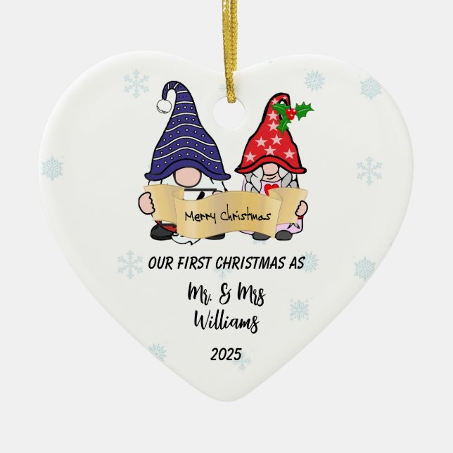 Personalisieren Sie unsere ersten Weihnachtsgnomen Keramik Ornament (Vorne)