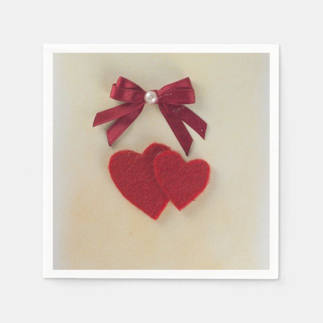 Personalisieren Sie Valentins rotes Herz und Bogen Serviette (Vorderseite)