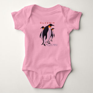 Personalisieren Sie Vögel Penguins Blue Baby Girl Strampler