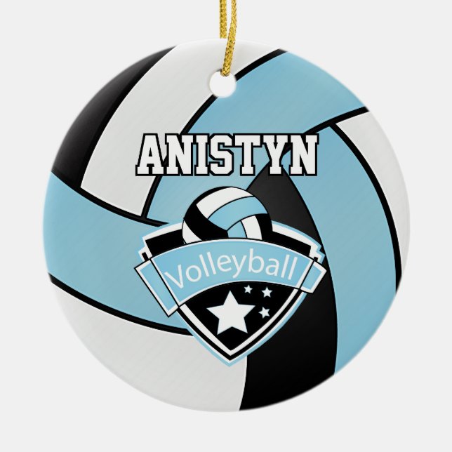 Personalisieren Sie Volleyball-🏐 in Blau, Weiß un Keramik Ornament (Vorne)