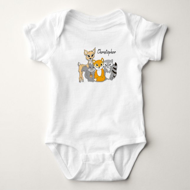 Personalisieren Sie Waldtiere Waldtiere Waldkreatu Baby Strampler (Vorderseite)