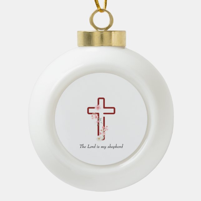 Personalisieren Sie Weihnachten Holly Cross Keramik Kugel-Ornament (Vorderseite)