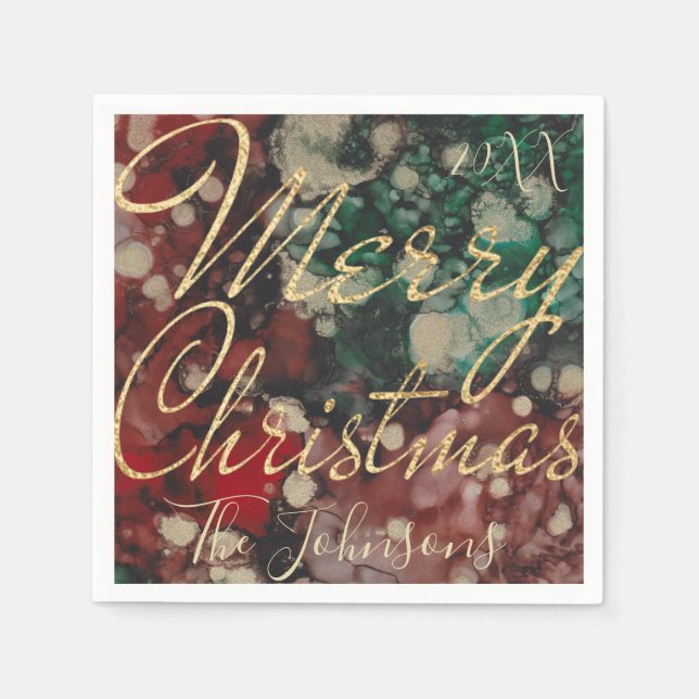 Personalisieren Sie Weihnachten Red Green Gold Des Serviette (Vorderseite)