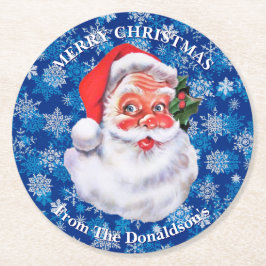 Personalisieren Sie Weihnachten Santa Claus Famili Runder Pappuntersetzer