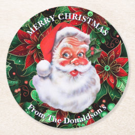 Personalisieren Sie Weihnachten Santa Claus Famili Runder Pappuntersetzer