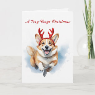 Personalisieren Sie Weihnachts-Corgi mit Rentiersc Karte