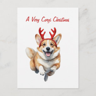 Personalisieren Sie Weihnachts-Corgi mit Rentiierg Postkarte