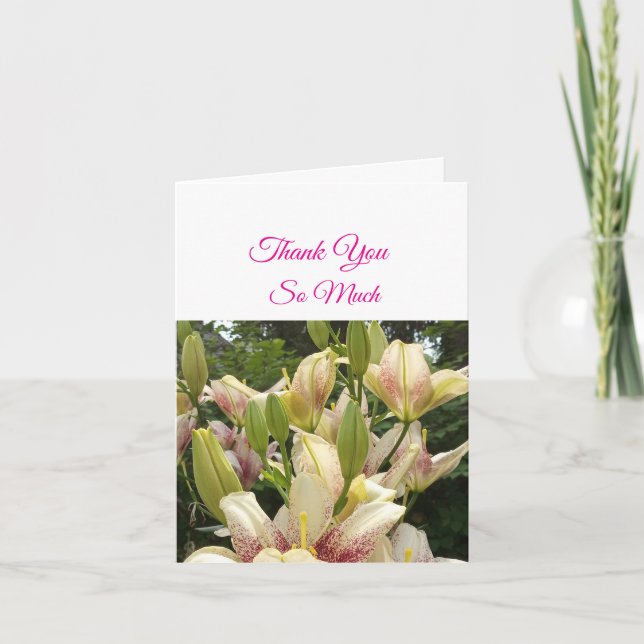 Personalisieren Sie White Lilies Wedding Dankeschö Dankeskarte (Vorderseite)