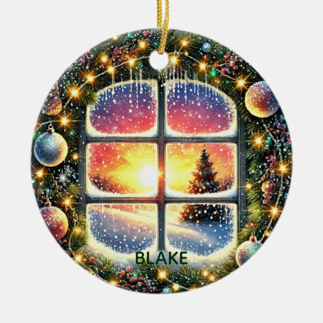 Personalisieren Sie Wreath Winter Wonderland Kids  Keramik Ornament (Vorne)