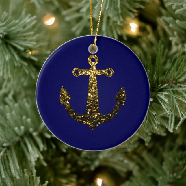 Personalisieren Sie Yellow Glitzern Anchor Navy Bl Keramikornament (Baum)
