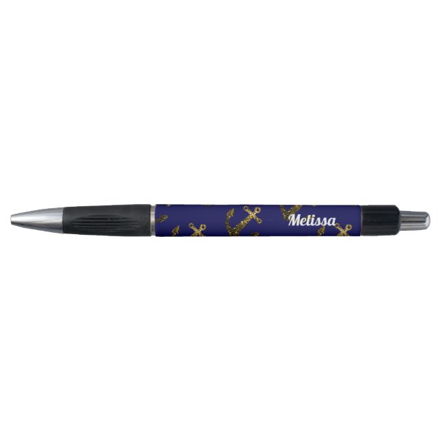 Personalisieren Sie Yellow Glitzern Anchor Navy Bl Kugelschreiber (Vorderseite)