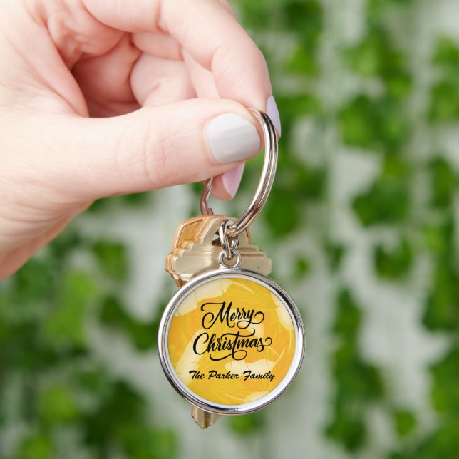 Personalisieren Sie Yellow Tropical Christmas Schl Schlüsselanhänger (Hand)