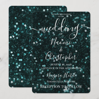Personalisieren: Smaragdgrüne Glitter-Hochzeit Einladung
