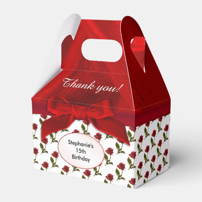 Personalisieren: Vielen Dank - Rote Rosen Muster Geschenkschachtel (Vorderseite)