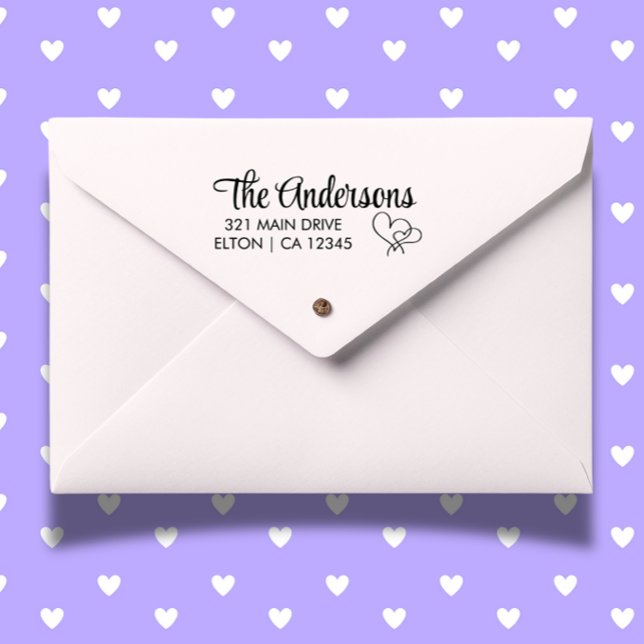 Personalisieren von 2 Herz-Skript-Rücksendeadresse Permastempel (Add a heartfelt touch to your mail with the 2 Hearts Script Return Address Self-inking Stamp. Person)