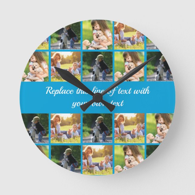 Personalisieren von Foto-Collage und Text Runde Wanduhr (Vorderseite)