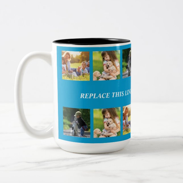 Personalisieren von Foto-Collage und Text Zweifarbige Tasse (Links)