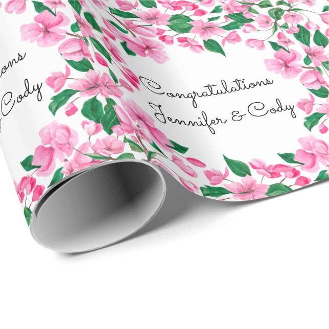 Personalisieren von Namen Kirschblüten Hochzeitsge Geschenkpapier (Rolleneckpunkt)