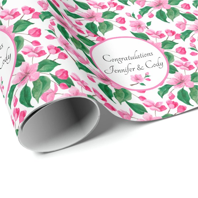 Personalisieren von Namen Kirschblüten Hochzeitsge Geschenkpapier (Rolleneckpunkt)