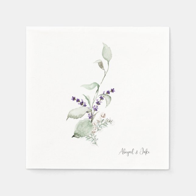 Personalisieren von Namensfoliage & Lavendelhochze Serviette (Vorderseite)