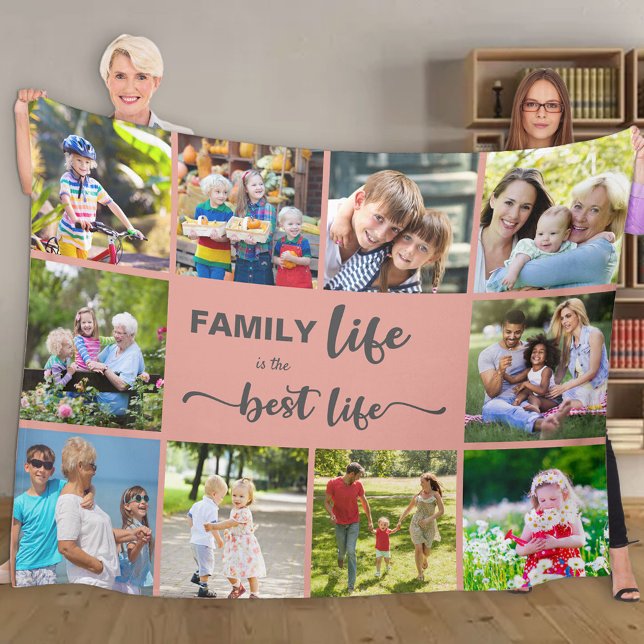 Personalisiert 10 Foto Collage Family Life Pink Fleecedecke (Von Creator hochgeladen)