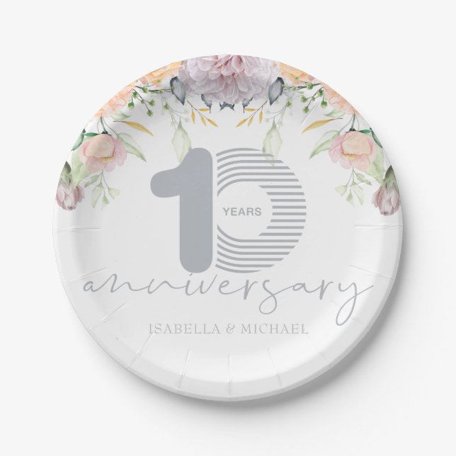 Personalisiert 10. Hochzeitstag Pappteller (Vorderseite)
