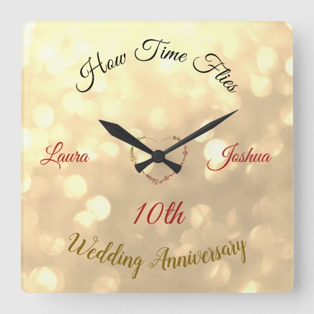 Personalisiert 10. Hochzeitstag  Quadratische Wanduhr (Vorderseite)