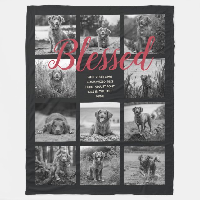 Personalisiert 11 FotoCollage BLESSED Black Fleecedecke (Vorderseite)