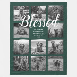 Personalisiert 11 FotoCollage BLESSED Dunkelgrün Fleecedecke