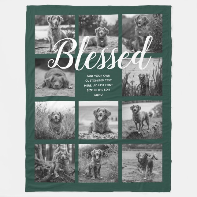 Personalisiert 11 FotoCollage BLESSED Dunkelgrün Fleecedecke (Vorderseite)