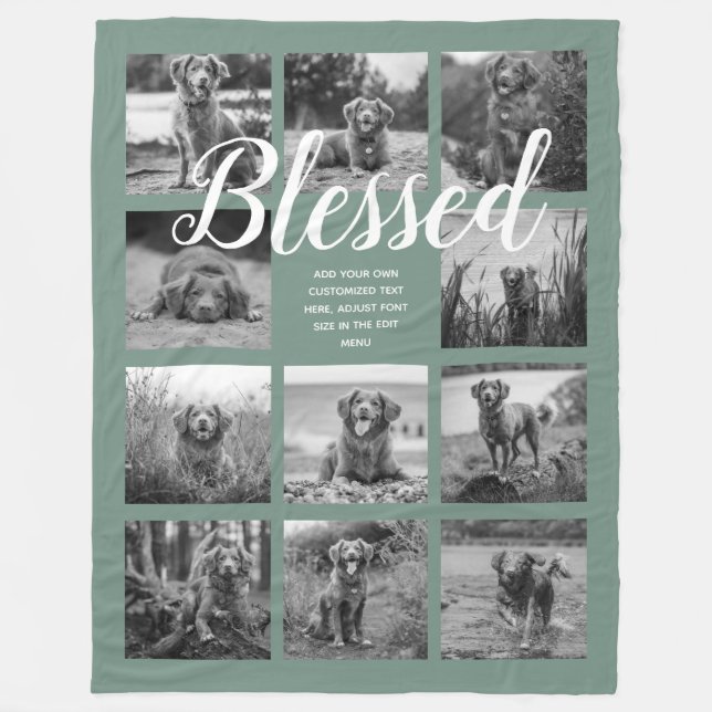 Personalisiert 11 FotoCollage BLESSED Dusty Green Fleecedecke (Vorderseite)