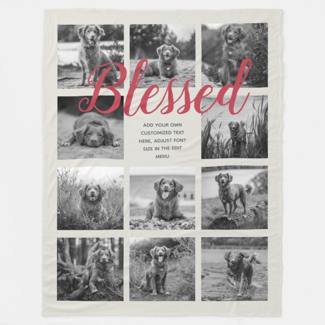 Personalisiert 11 FotoCollage BLESSED Grau Red Fleecedecke (Vorderseite)