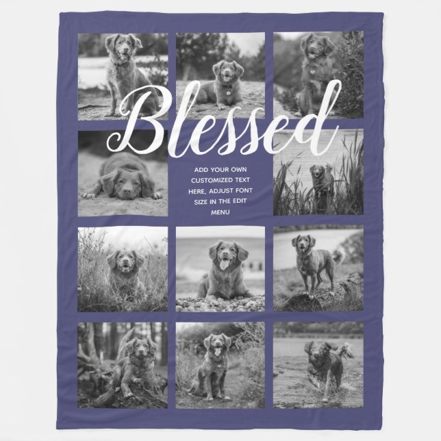 Personalisiert 11 FotoCollage BLESSED Navy Blue Fleecedecke (Vorderseite)