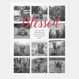 Personalisiert 11 FotoCollage BLESSED White Red Fleecedecke
