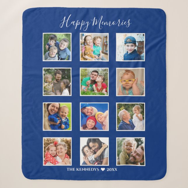 Personalisiert 12 Fotocollage Familienname Blau Sherpadecke (Vorderseite)